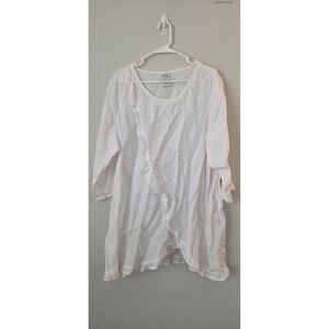 Match Point USA Tunic Top Women's Large White 100% Linen Ruffle Coastal Boho